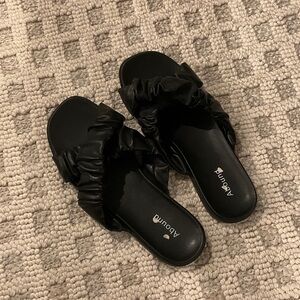 Abound Elegant Black Ruffle Slides